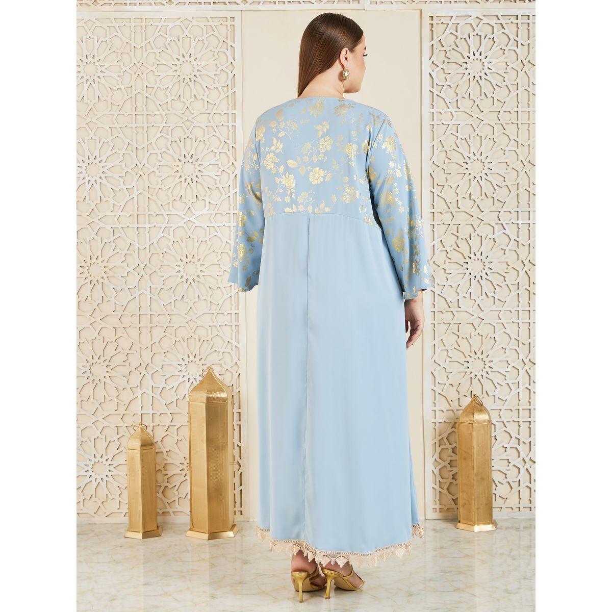 Styli Plus Foil Print Bow Pleat Jalabiya-women-arabicclothing-jalabiyas-image-4
