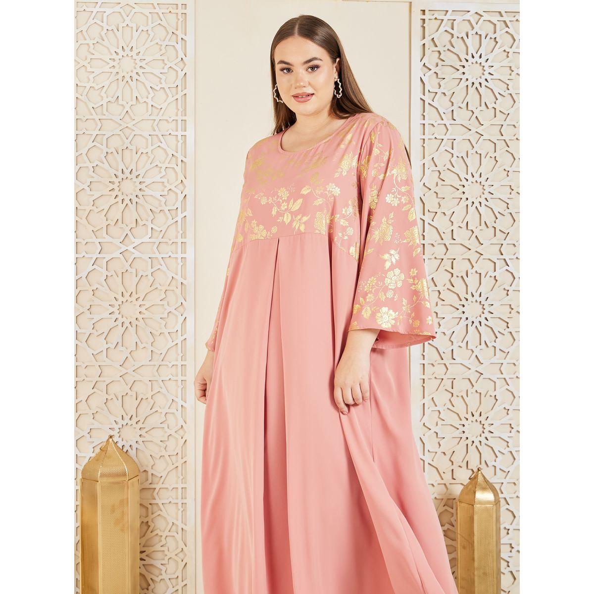 جلابية بمقاس كبير وطبعة زهور فويل-women-arabicclothing-jalabiyas-image-2