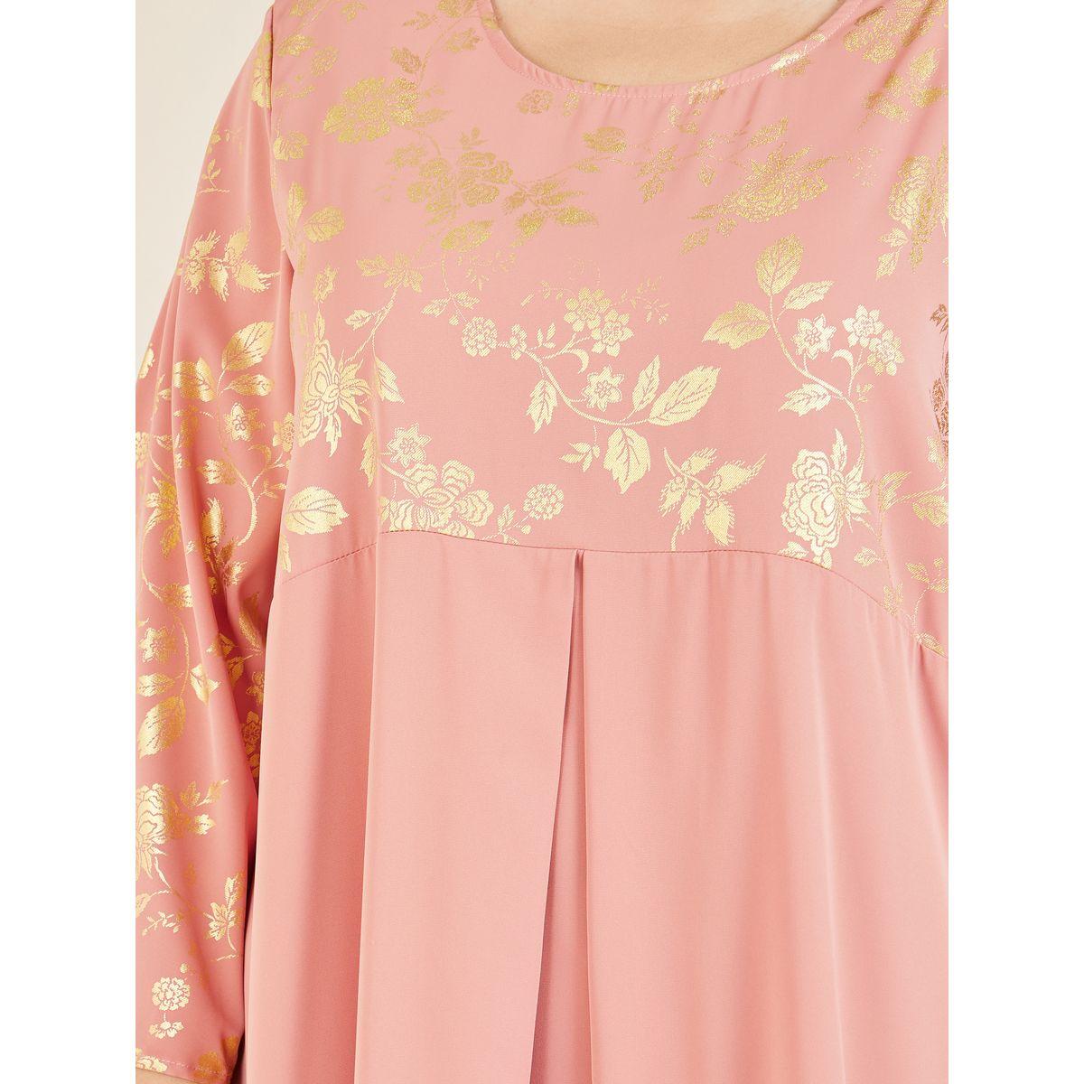 Styli Plus Floral Foil Print Box Pleat Jalabiya-women-arabicclothing-jalabiyas-image-3