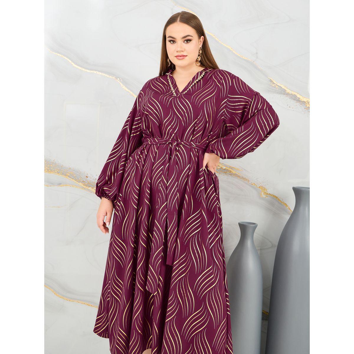 Styli Plus Foil Print Lace Trim Jalabiya-women-arabicclothing-jalabiyas-image-2