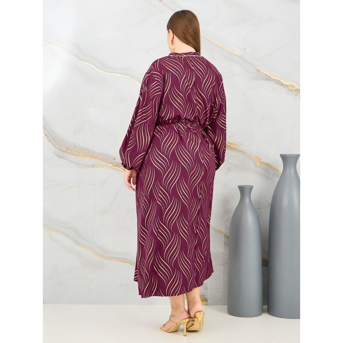 Styli Plus Foil Print Lace Trim Jalabiya-women-arabicclothing-jalabiyas-image-5