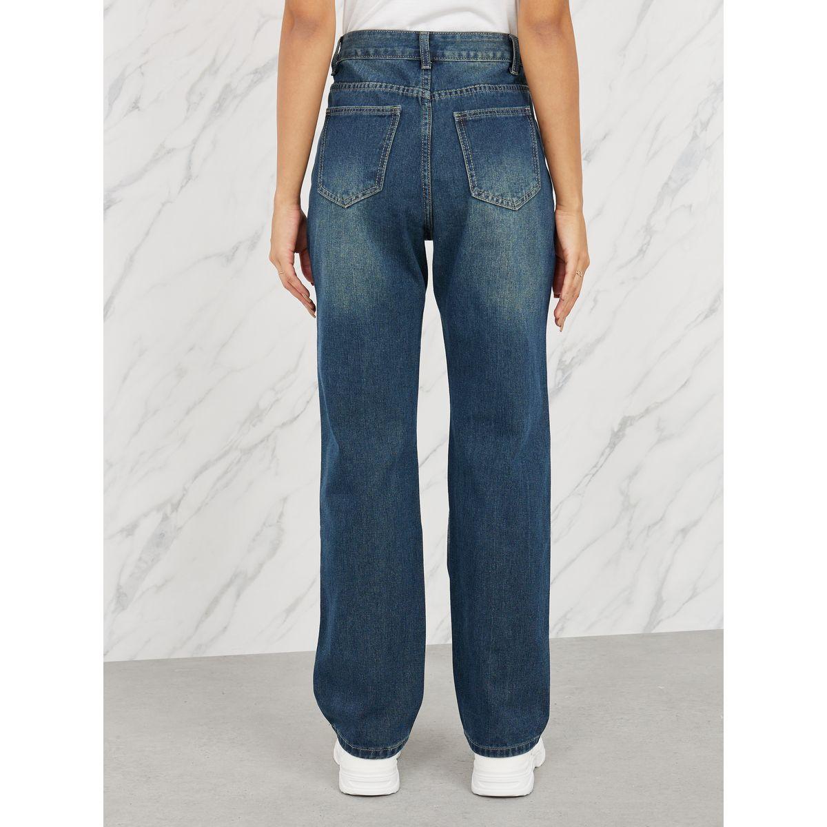جينز بقصة مستقيمة وتفاصيل باهتة-women-clothing-bottoms-jeans-image-4