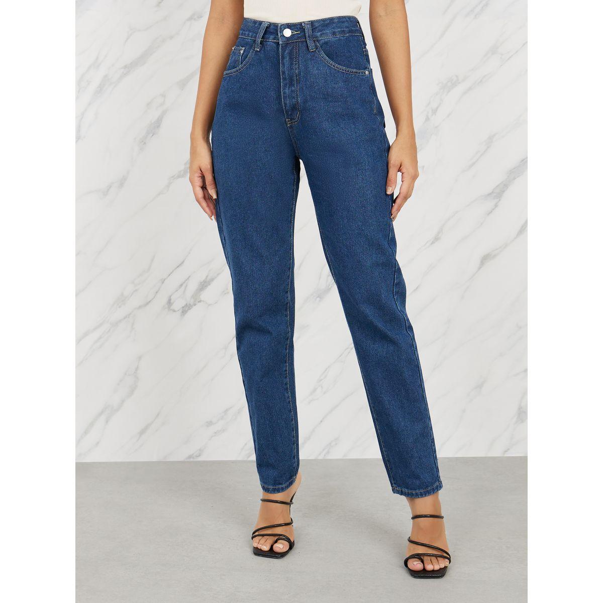 Styli Mid Wash Tapered Fit Jeans with Pockets-women-clothing-bottoms-jeans-image-1