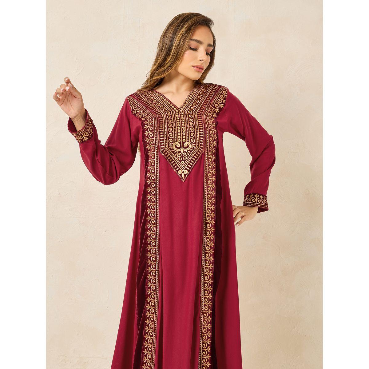 Maxim Creation Embroidered Jalabiya with V Neck-women-arabicclothing-jalabiyas-image-2