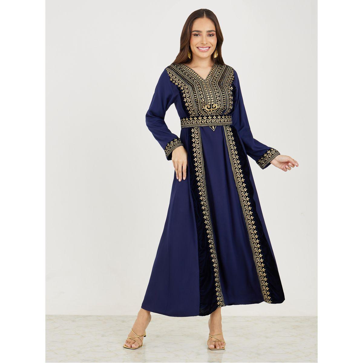 Maxim Creation Embroidered Jalabiya with V Neck-women-arabicclothing-jalabiyas-image-1