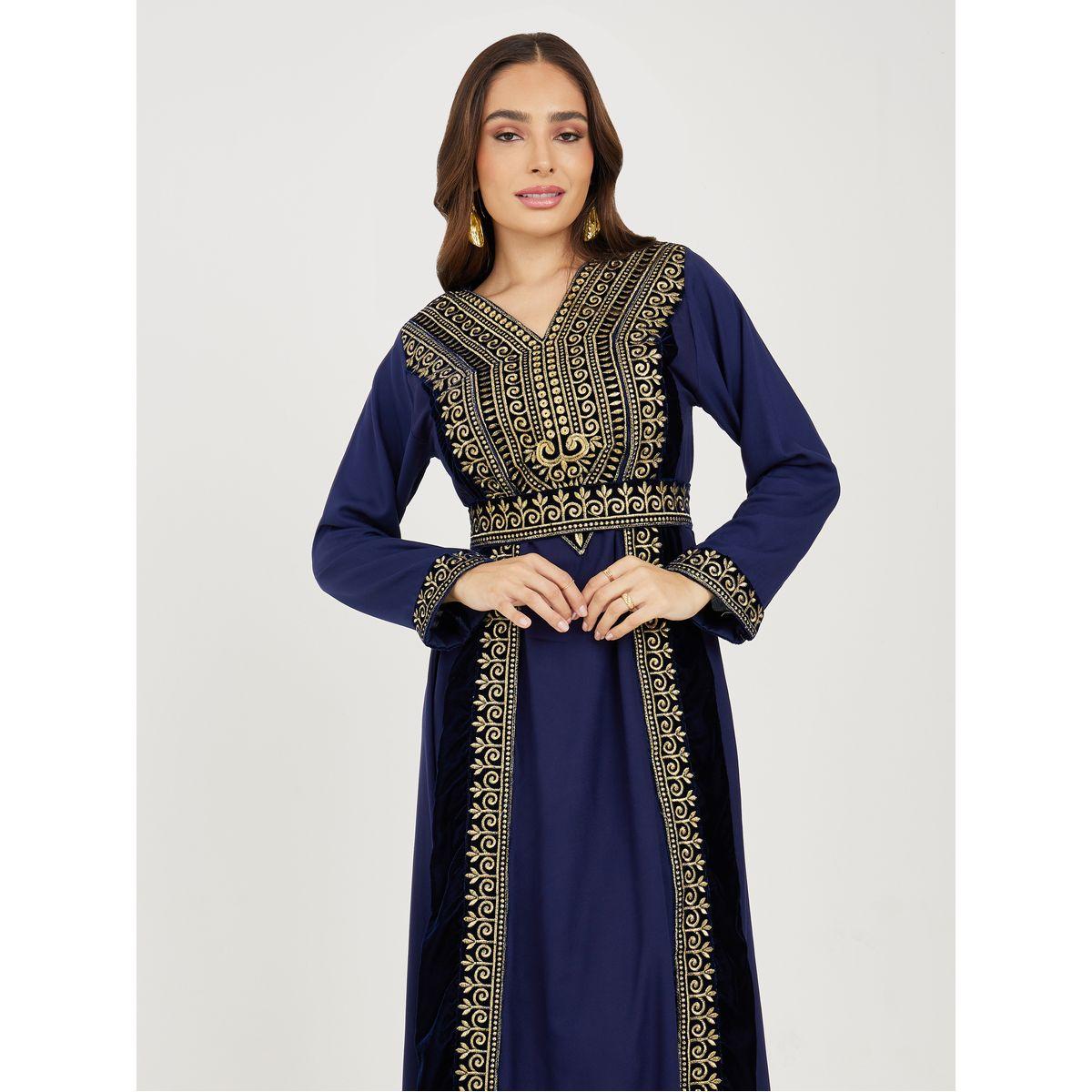 Maxim Creation Embroidered Jalabiya with V Neck-women-arabicclothing-jalabiyas-image-2