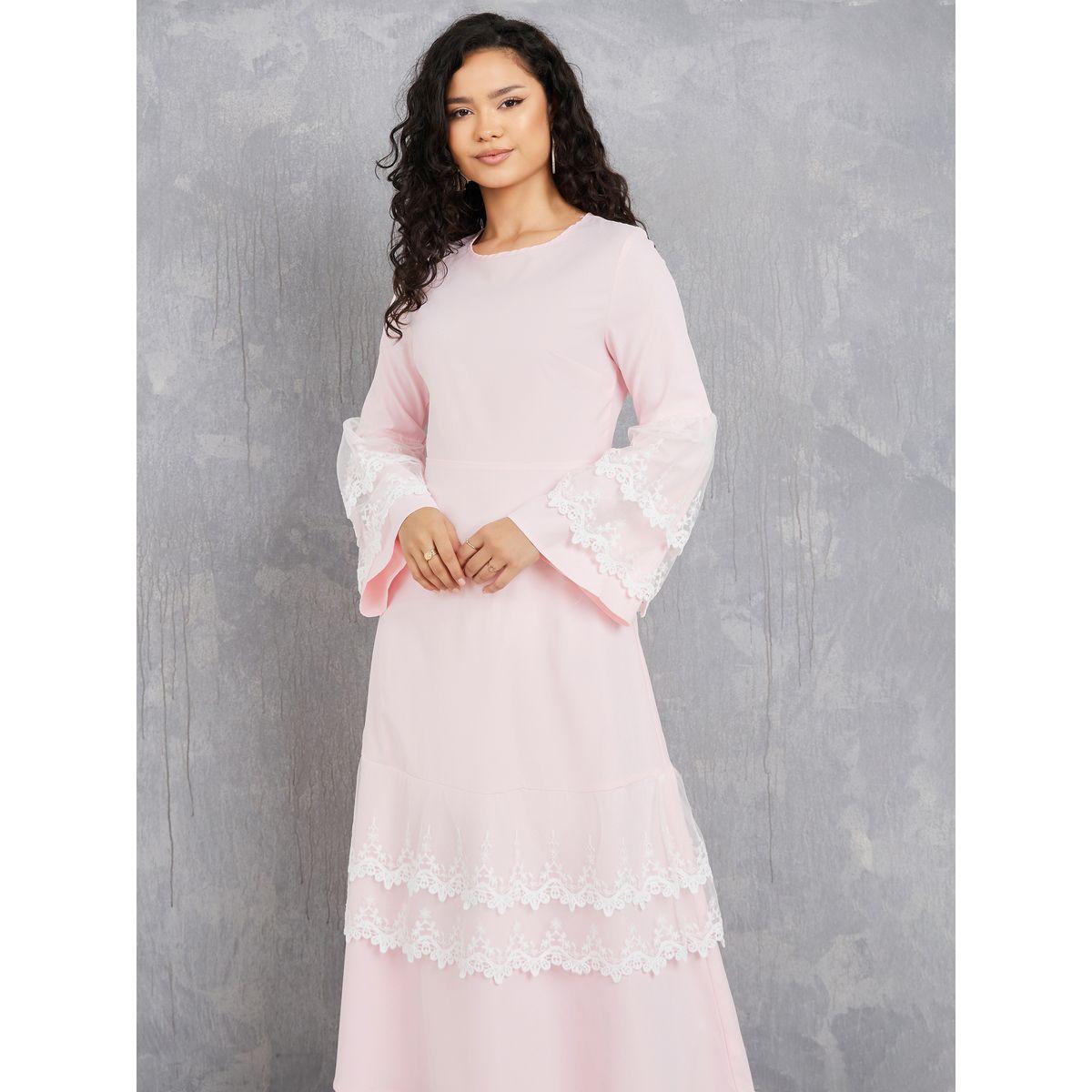 Styli Lace Frill Detail Flute Sleeve A-Line Maxi Dress-women-clothing-dresses-image-2
