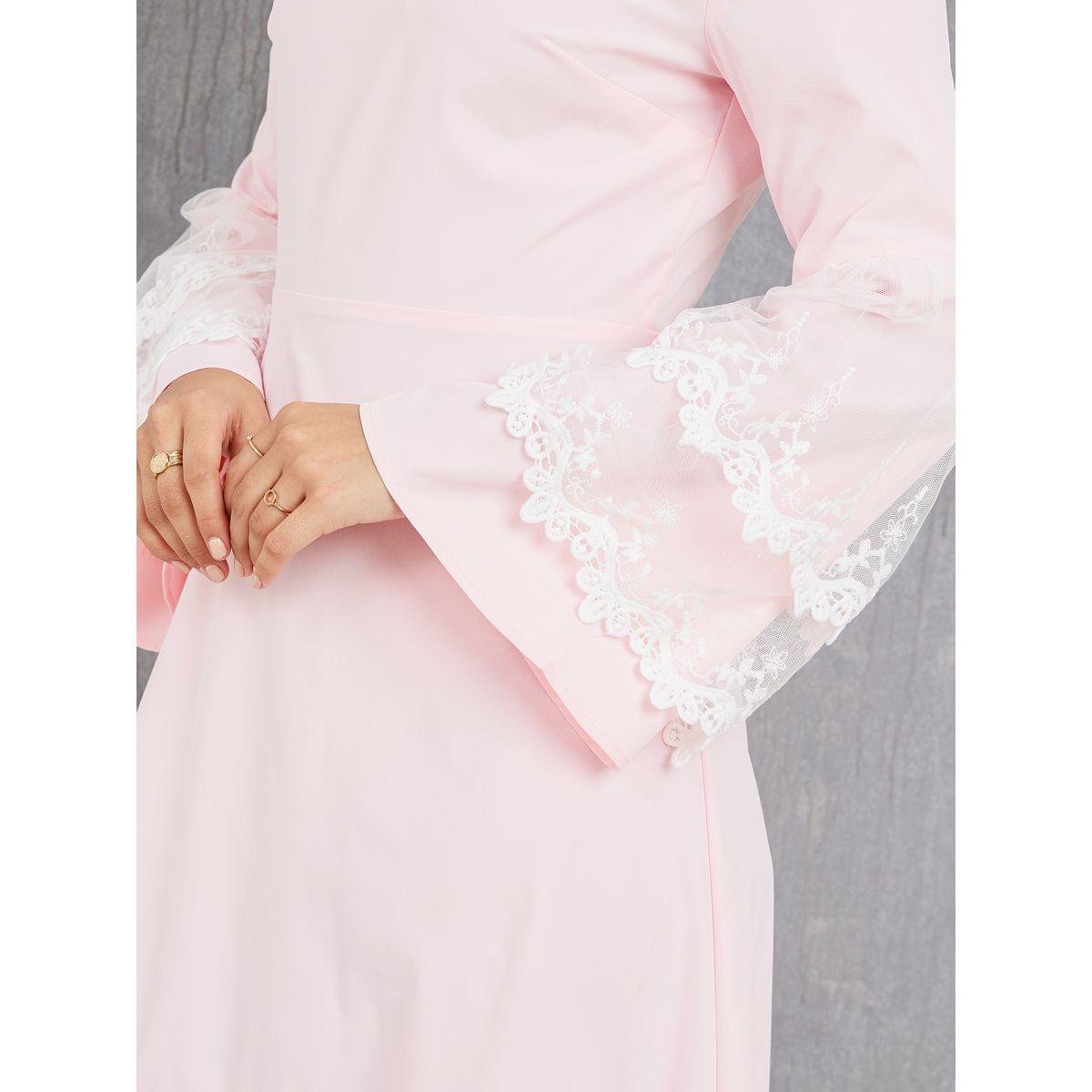 Styli Lace Frill Detail Flute Sleeve A-Line Maxi Dress-women-clothing-dresses-image-3