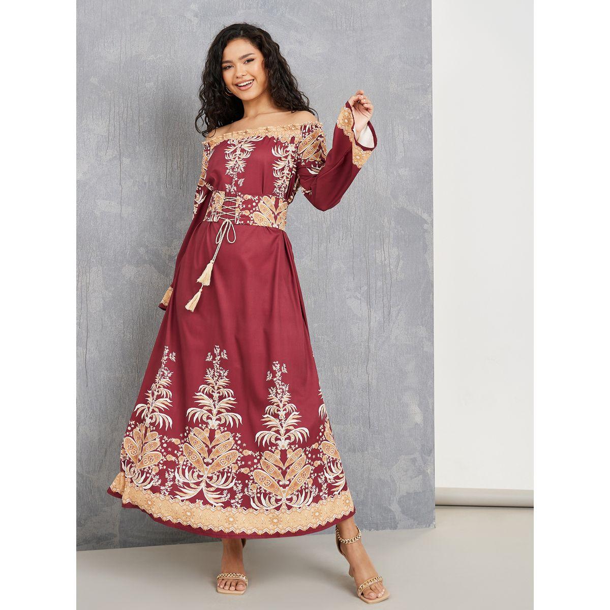 فستان طويل بخصر كورسيه مع اكتاف مكشوفة-women-clothing-dresses-image-1