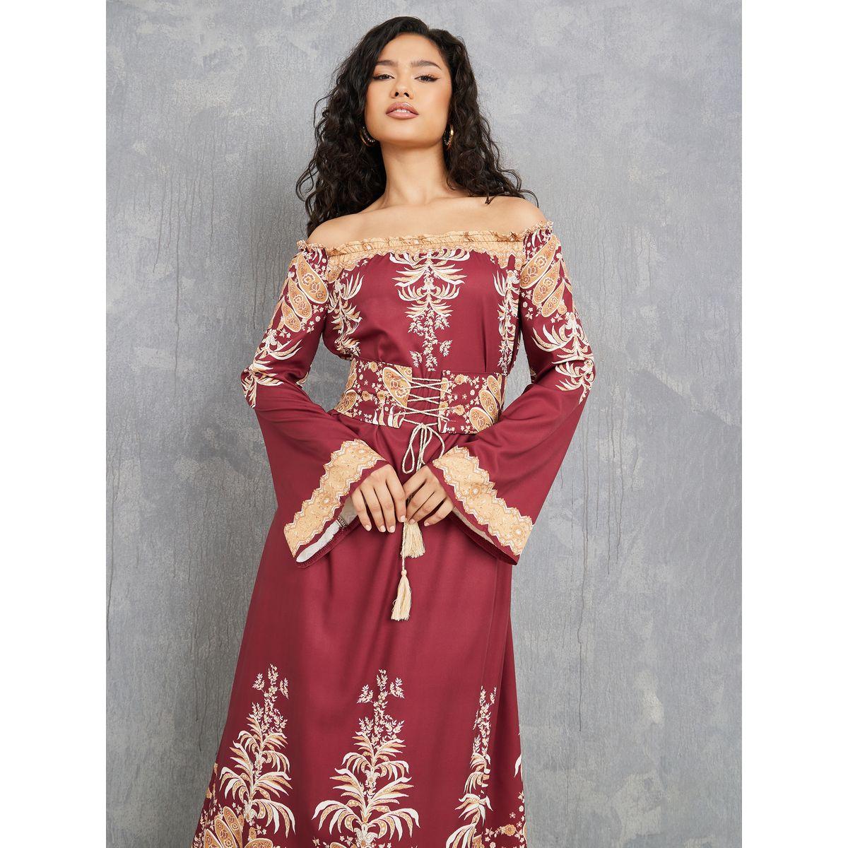 فستان طويل بخصر كورسيه مع اكتاف مكشوفة-women-clothing-dresses-image-2