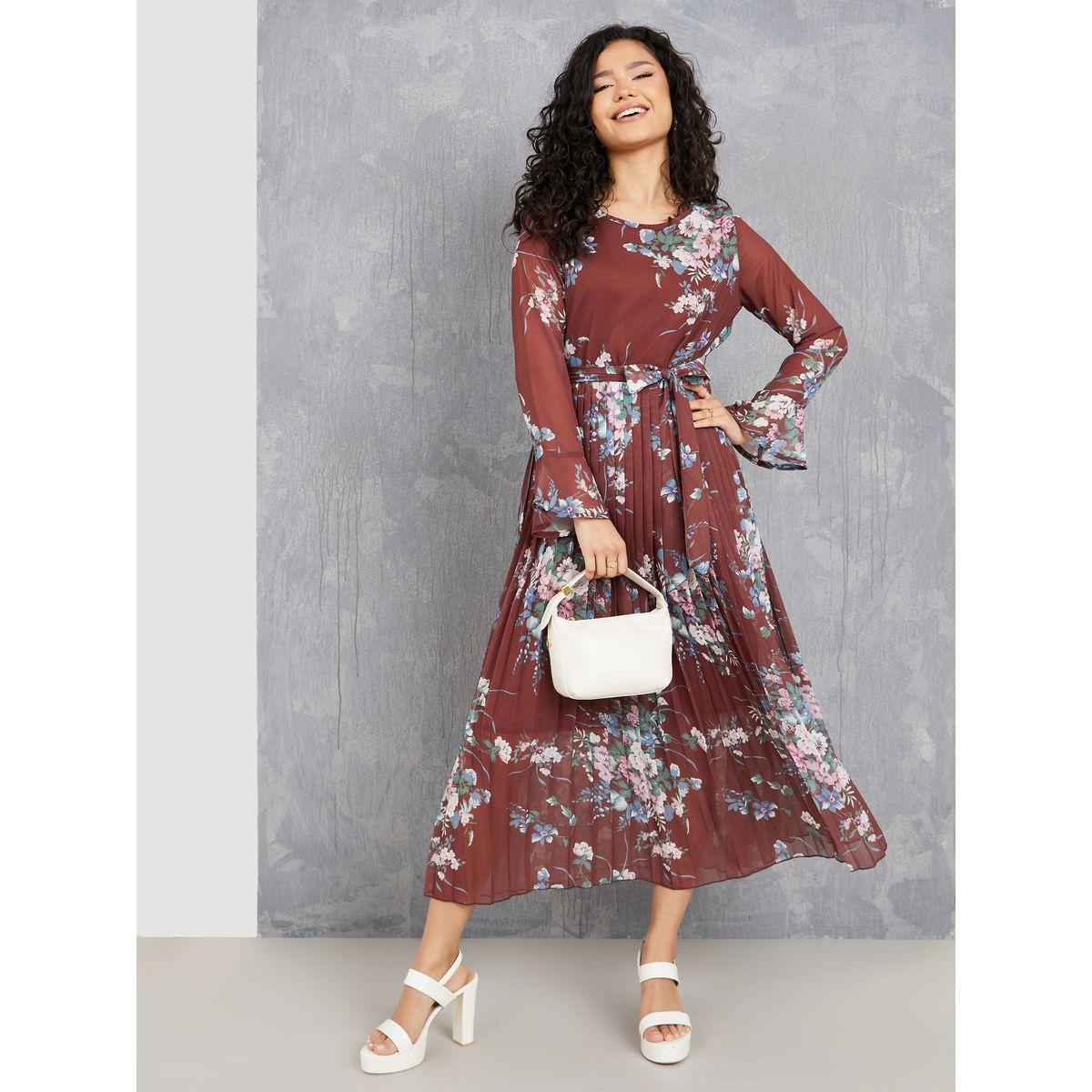 Styli Floral Print Pleated Hem A-Line Maxi Dress-women-clothing-dresses-image-1