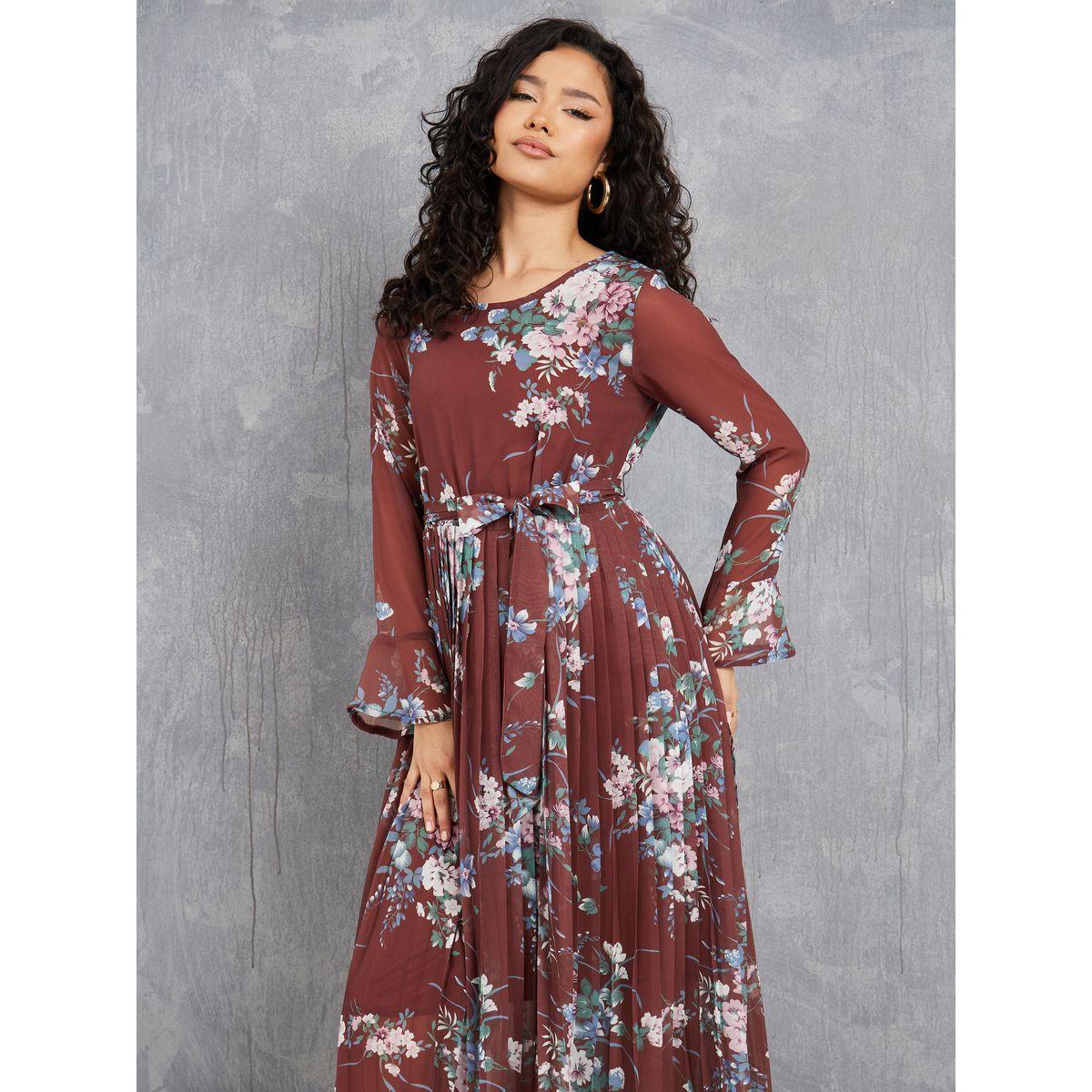 Styli Floral Print Pleated Hem A-Line Maxi Dress-women-clothing-dresses-image-2
