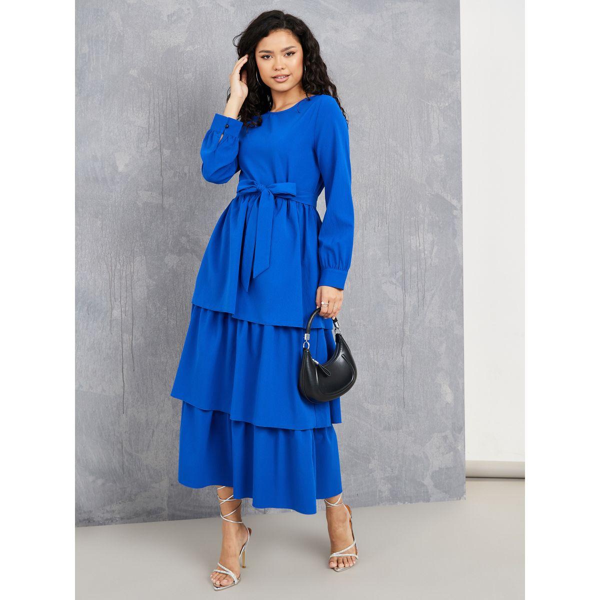 Styli Solid Self Tie Layered Midi Dress-women-clothing-dresses-image-1