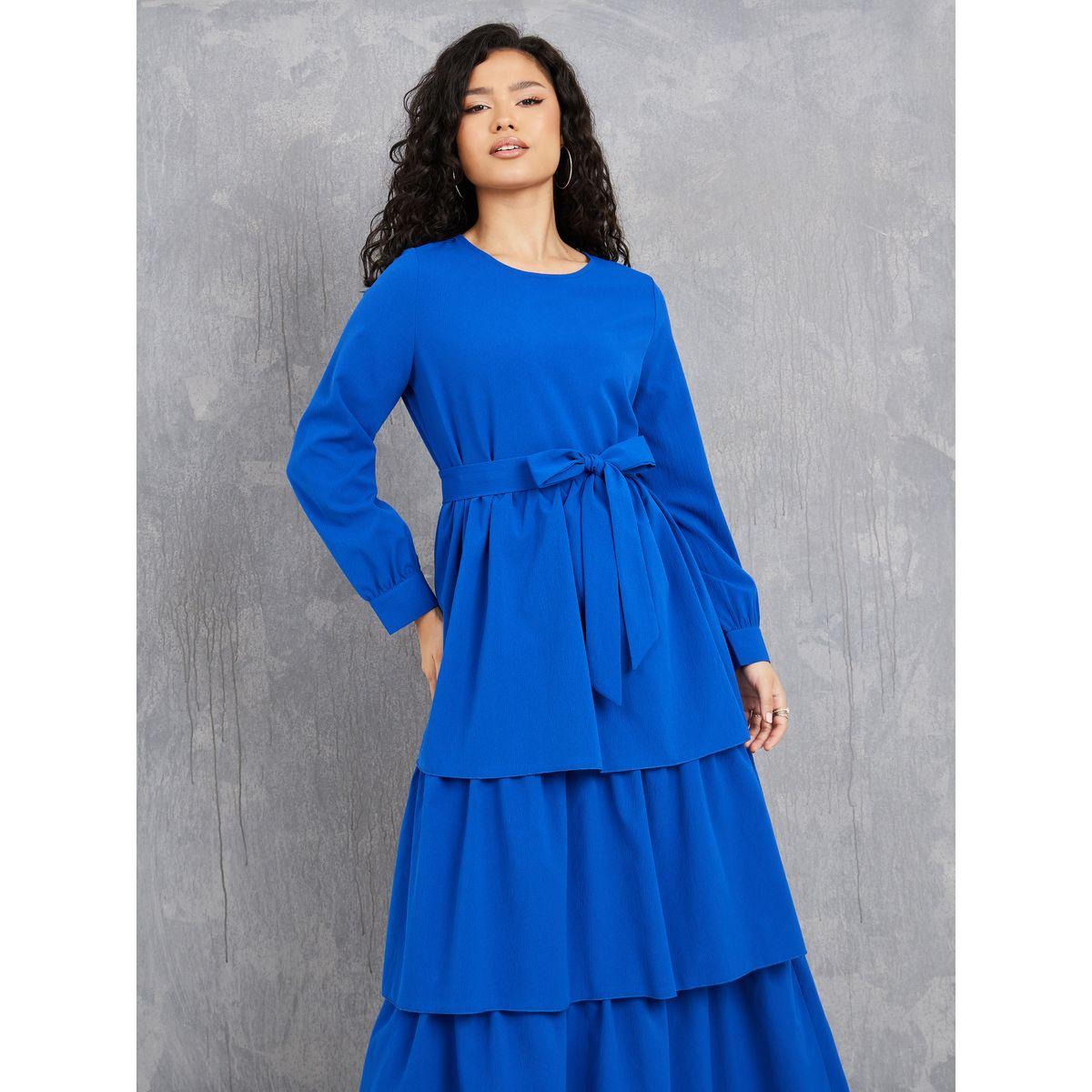 Styli Solid Self Tie Layered Midi Dress-women-clothing-dresses-image-2
