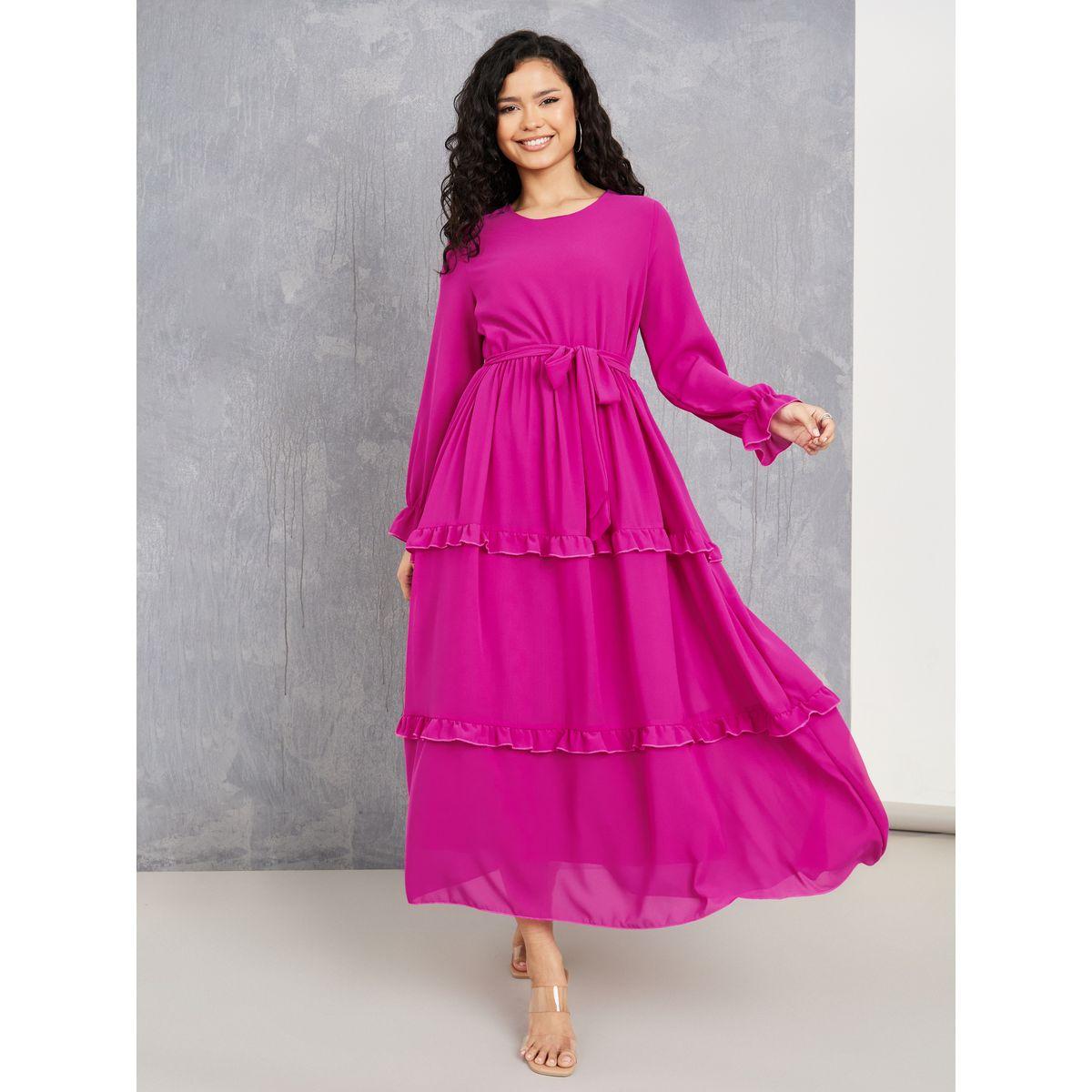 Styli Ruffle Detail Chiffon A-Line Tiered Maxi Dress-women-clothing-dresses-image-1