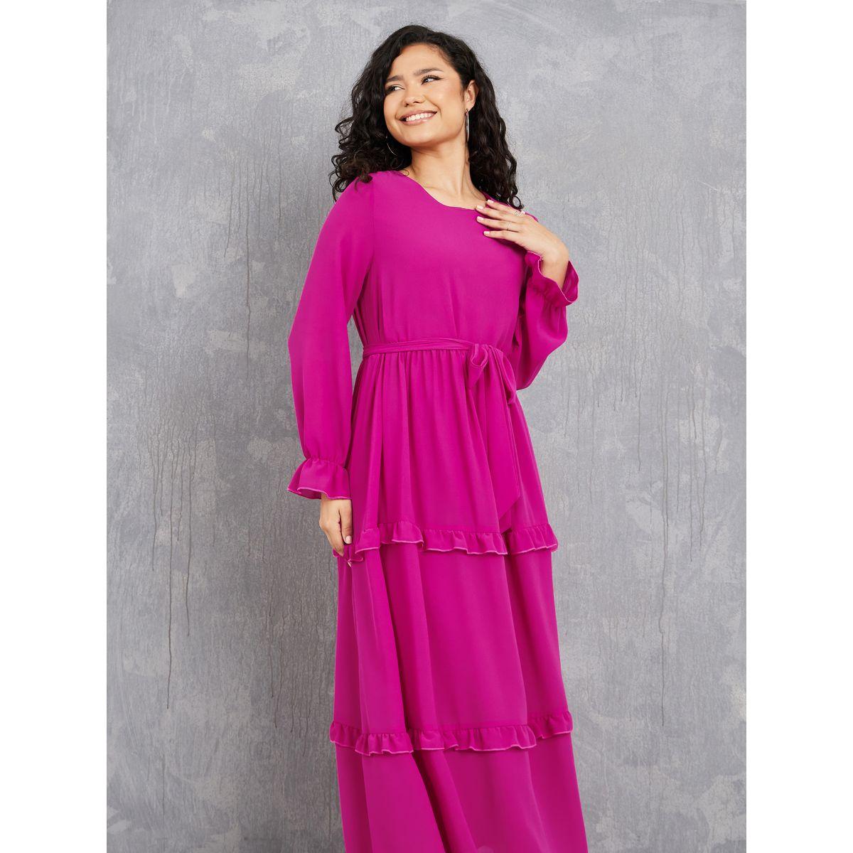 Styli Ruffle Detail Chiffon A-Line Tiered Maxi Dress-women-clothing-dresses-image-2
