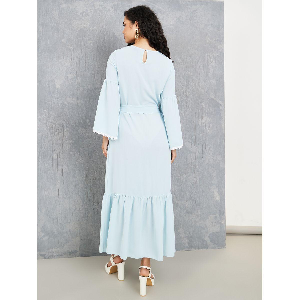 Styli Lace Trim Flute Sleeves Tiered Maxi Dress-women-clothing-dresses-image-4
