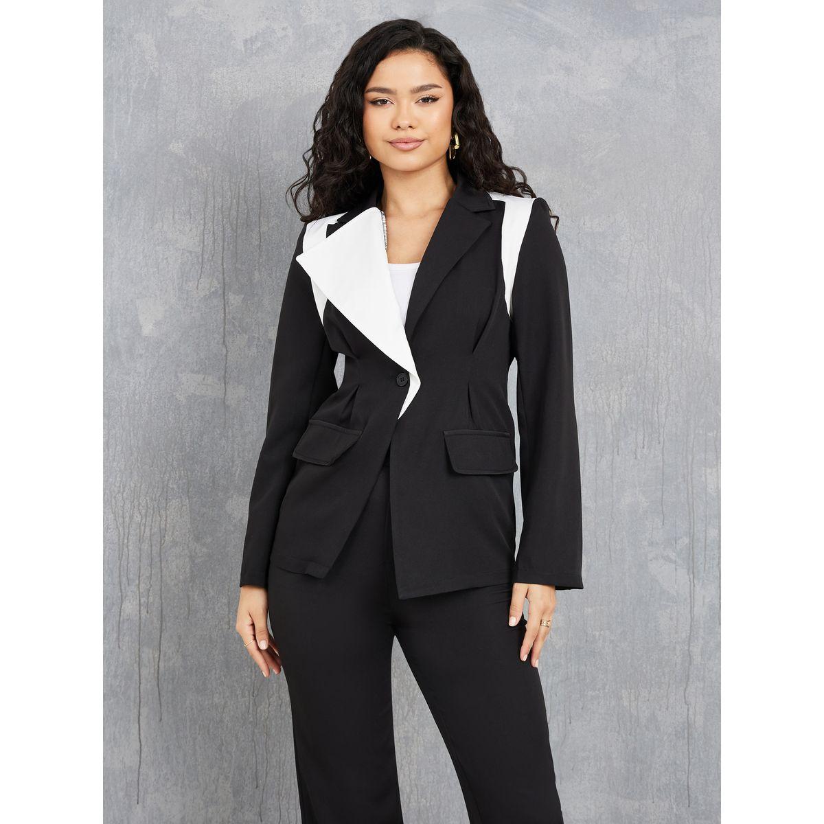 Styli Tailored Colorblock Blazer and Straight Leg Pants Co-Ord-women-clothing-coordsets-image-3