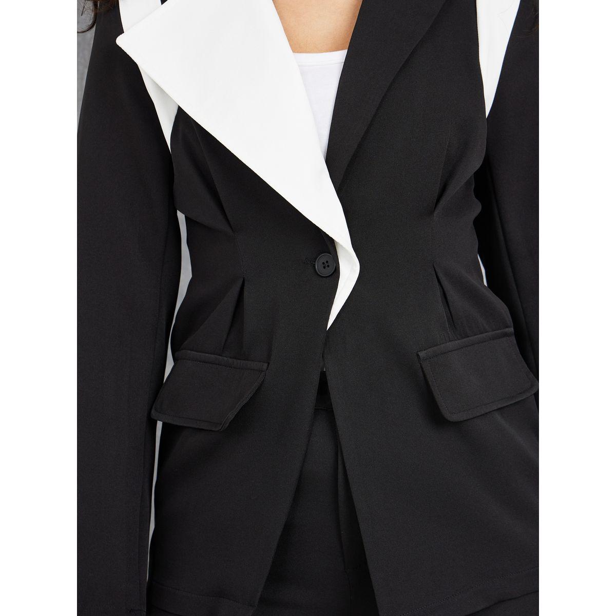 Styli Tailored Colorblock Blazer and Straight Leg Pants Co-Ord-women-clothing-coordsets-image-4