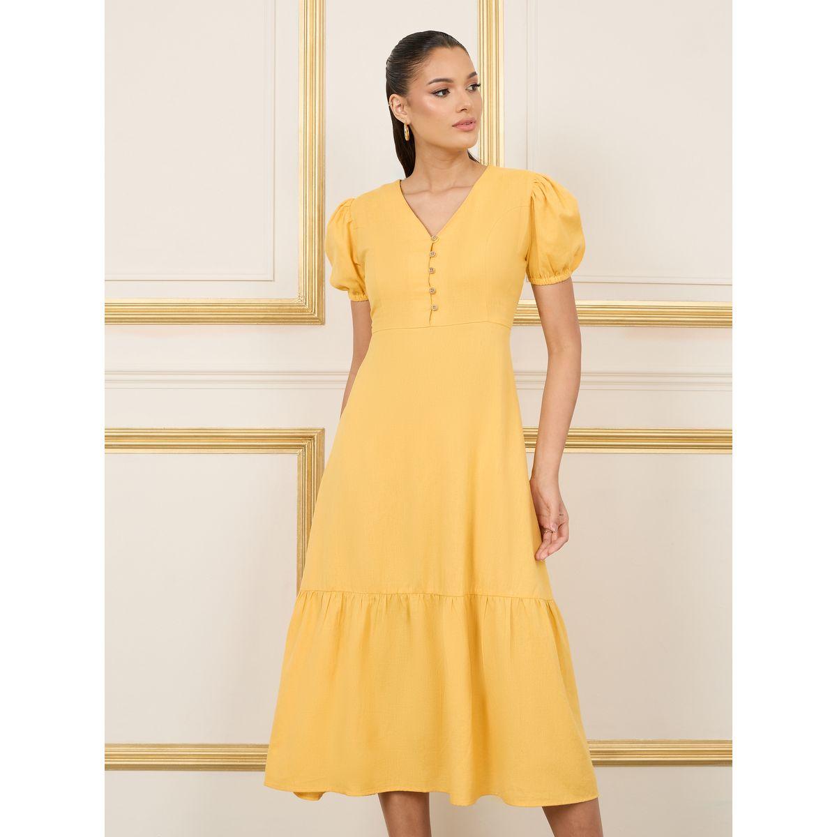 Styli Button Detail Puff Sleeves A-Line Midi Dress-women-clothing-dresses-image-2