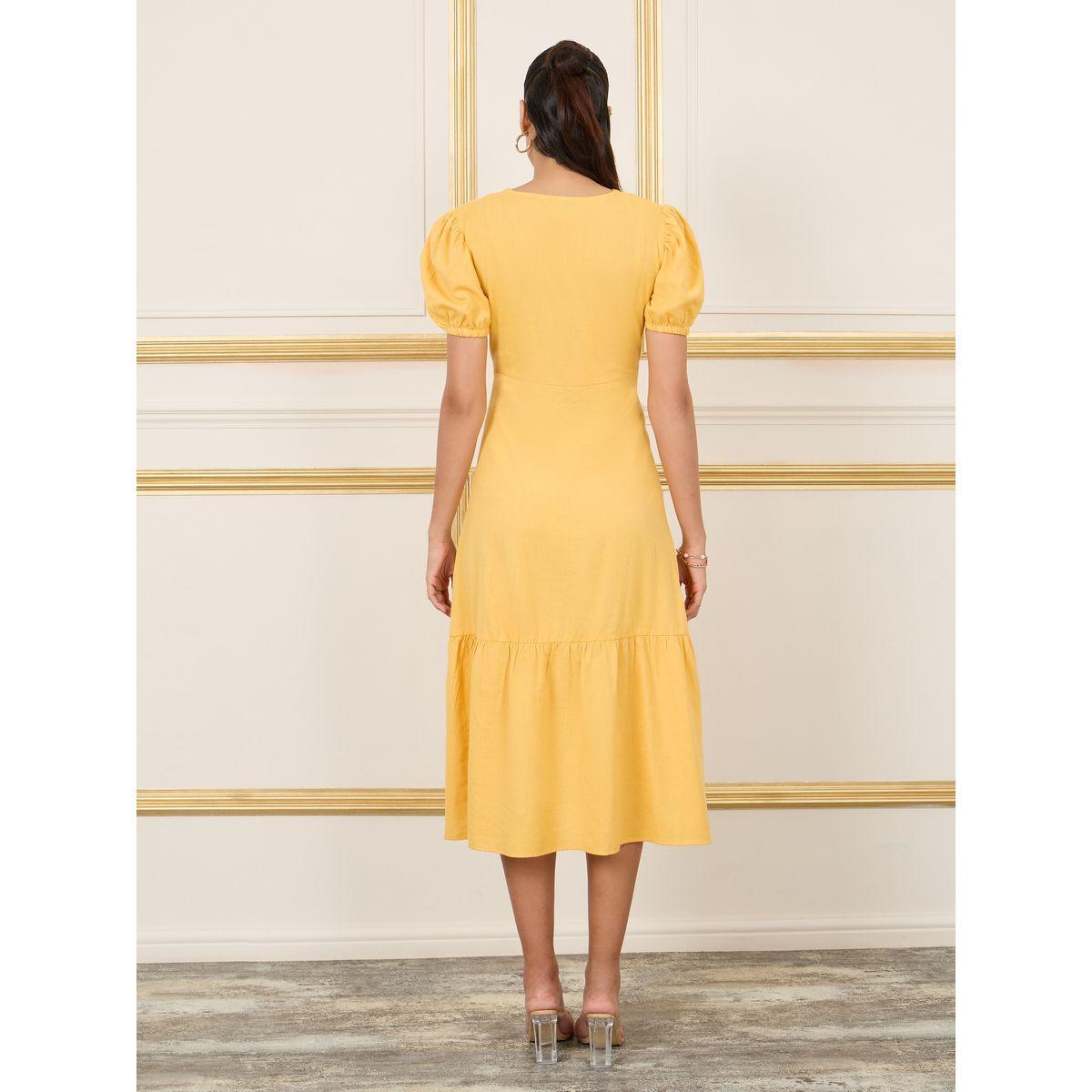 فستان ميدي باكمام منفوخة وازرار-women-clothing-dresses-image-4