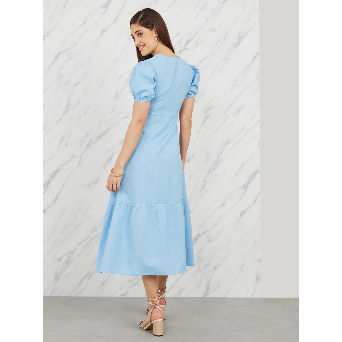 فستان ميدي باكمام منفوخة وأزرار-women-clothing-dresses-image-4