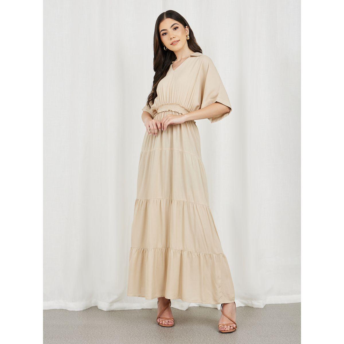 فستان طويل بكسرات وياقة جوني-women-clothing-dresses-image-1