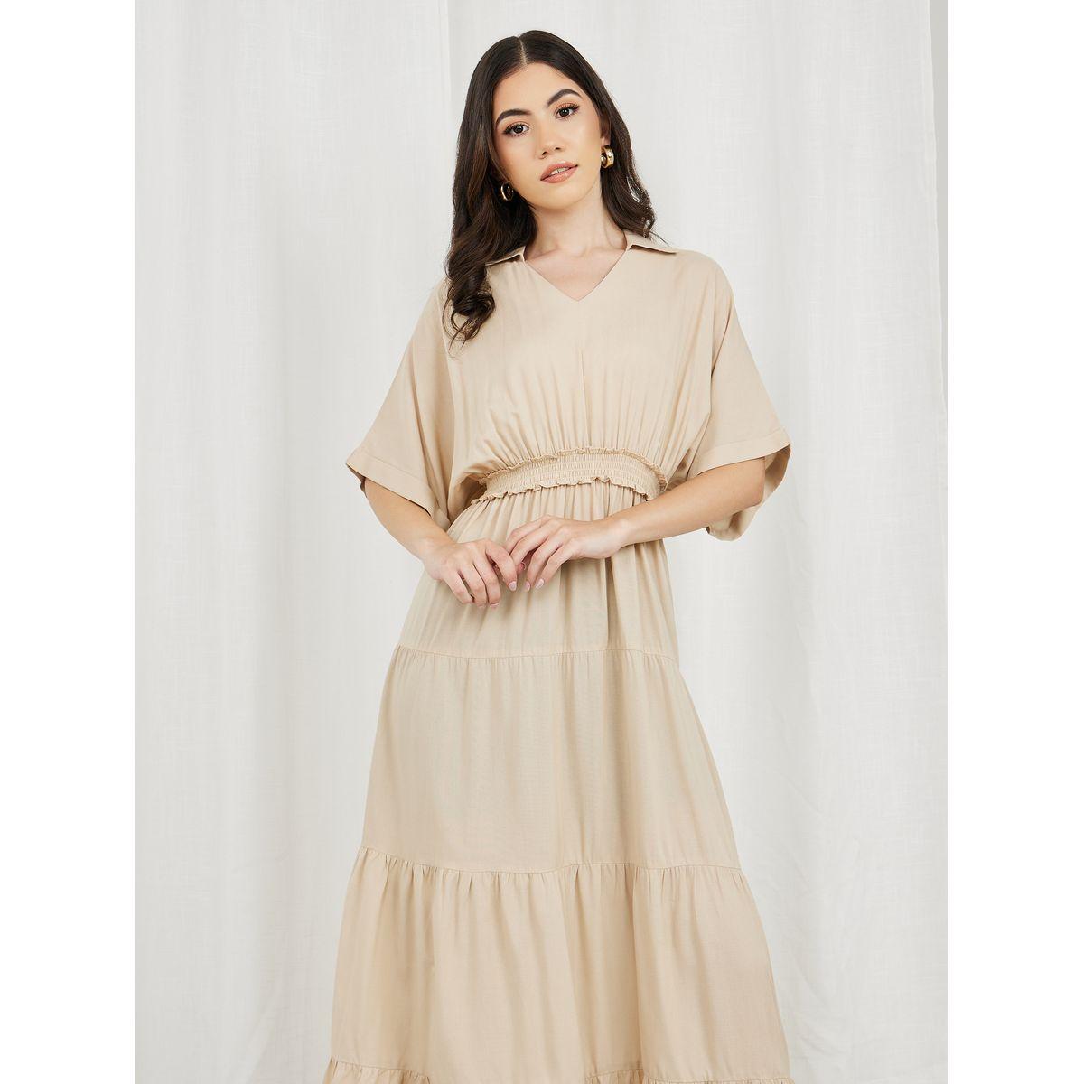 فستان طويل بكسرات وياقة جوني-women-clothing-dresses-image-2