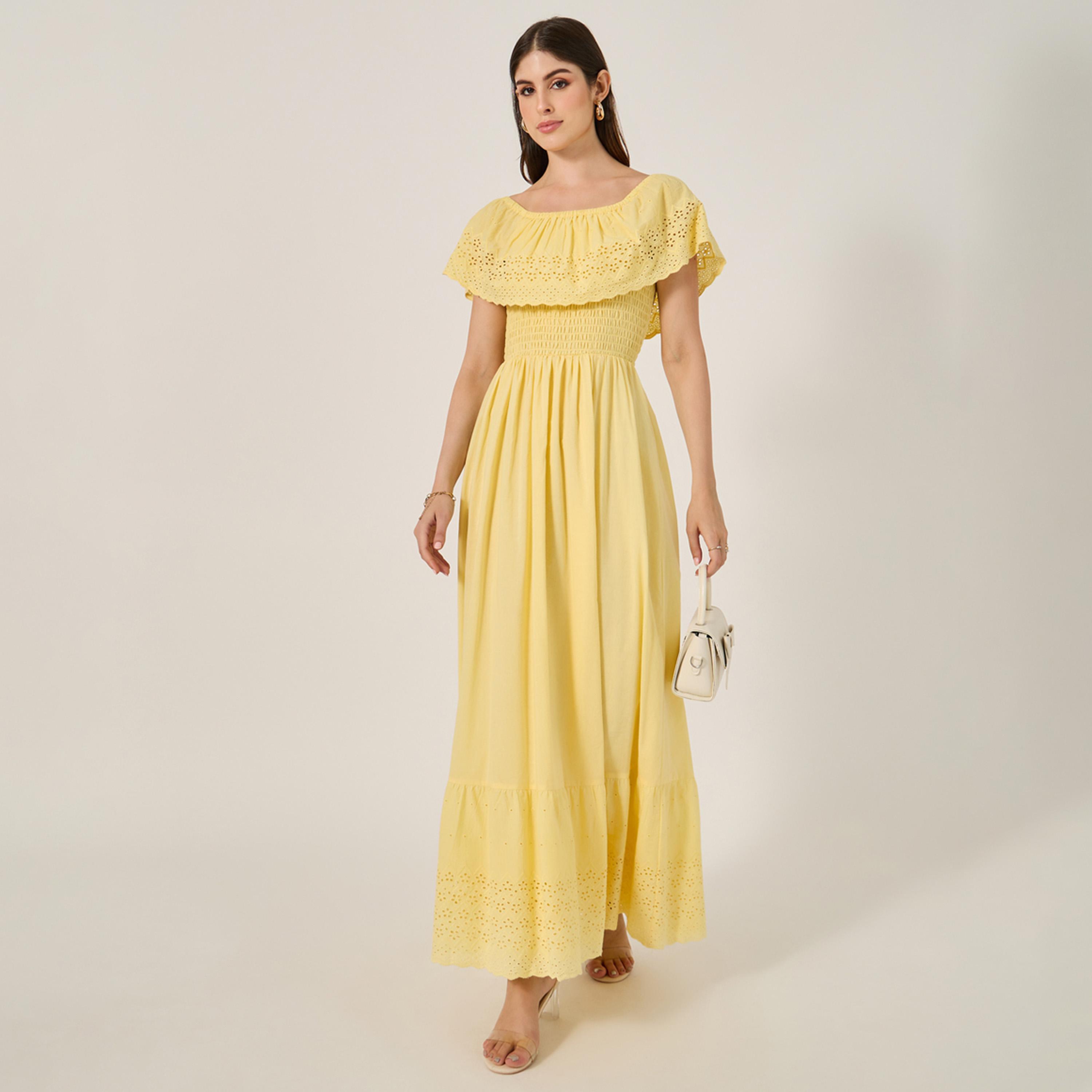 ستايلي - فستان ماكسي شيفلي بطبقات وتفاصيل مطرزة وقصّة A-women-clothing-dresses-image-2