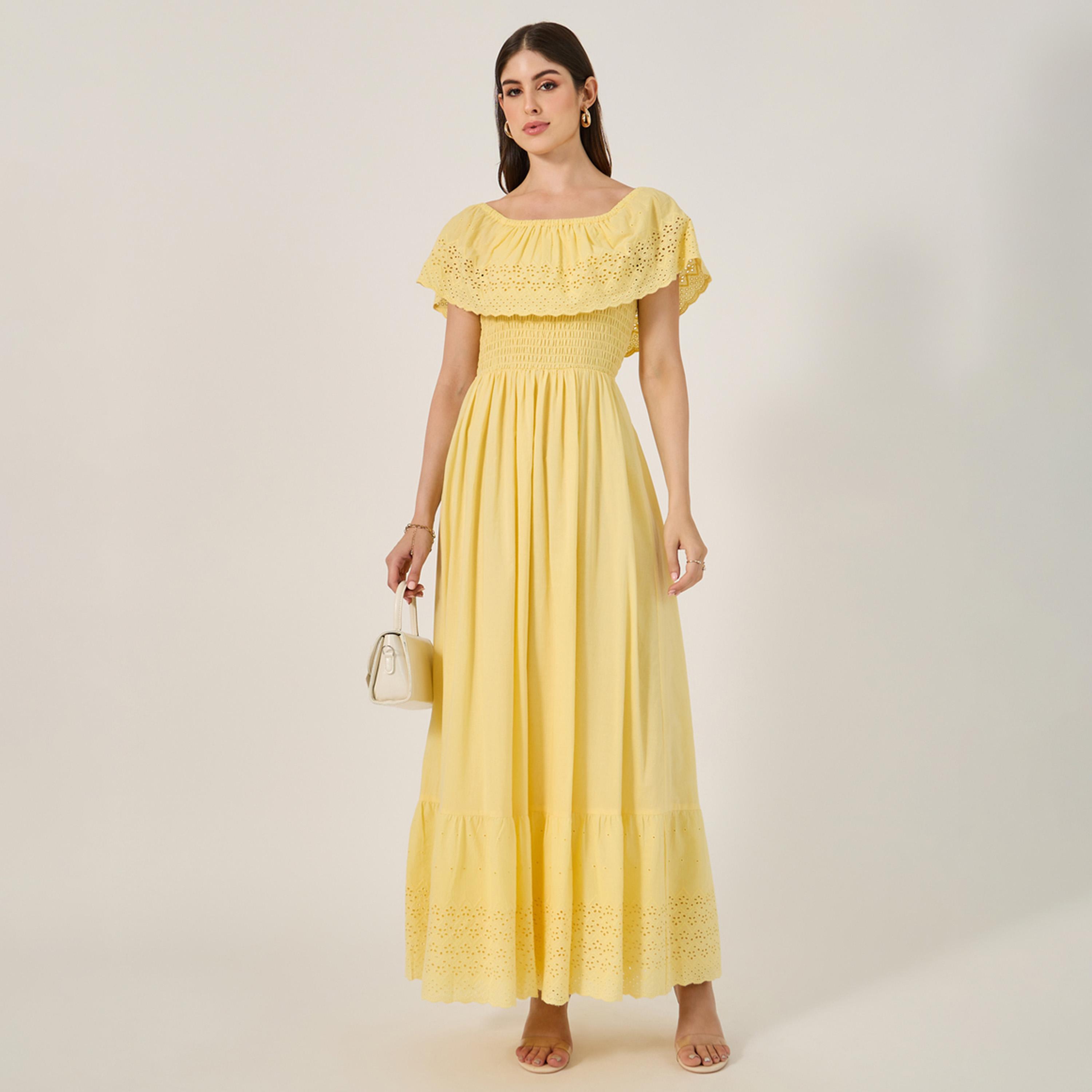 ستايلي - فستان ماكسي شيفلي بطبقات وتفاصيل مطرزة وقصّة A-women-clothing-dresses-image-3