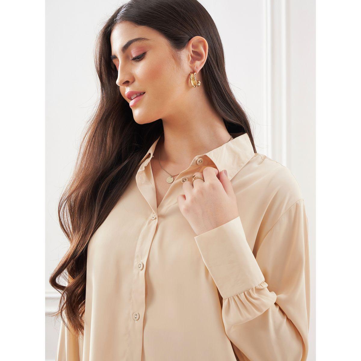 Solid Collared Shirt & Straight Fit Trouser Co-Ords-women-clothing-coordsets-image-4