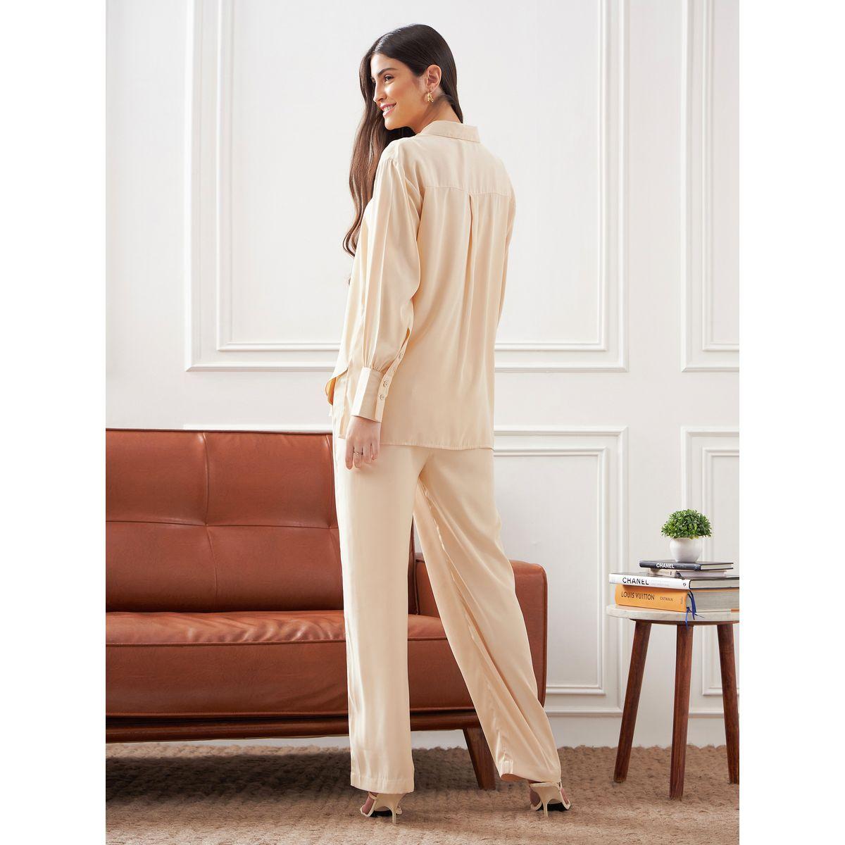 Solid Collared Shirt & Straight Fit Trouser Co-Ords-women-clothing-coordsets-image-6