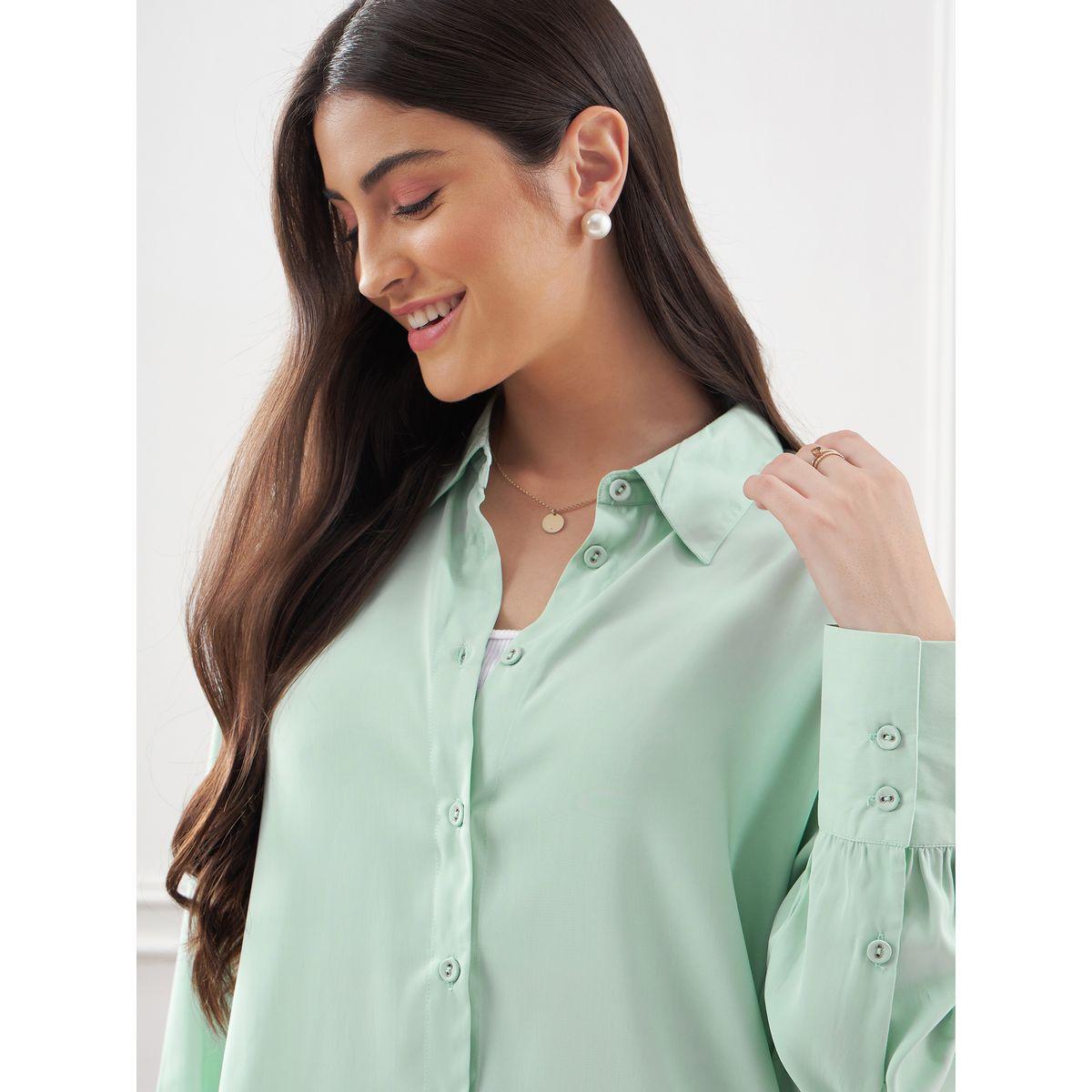 Solid Collared Shirt & Straight Fit Trouser Co-Ords-women-clothing-coordsets-image-4
