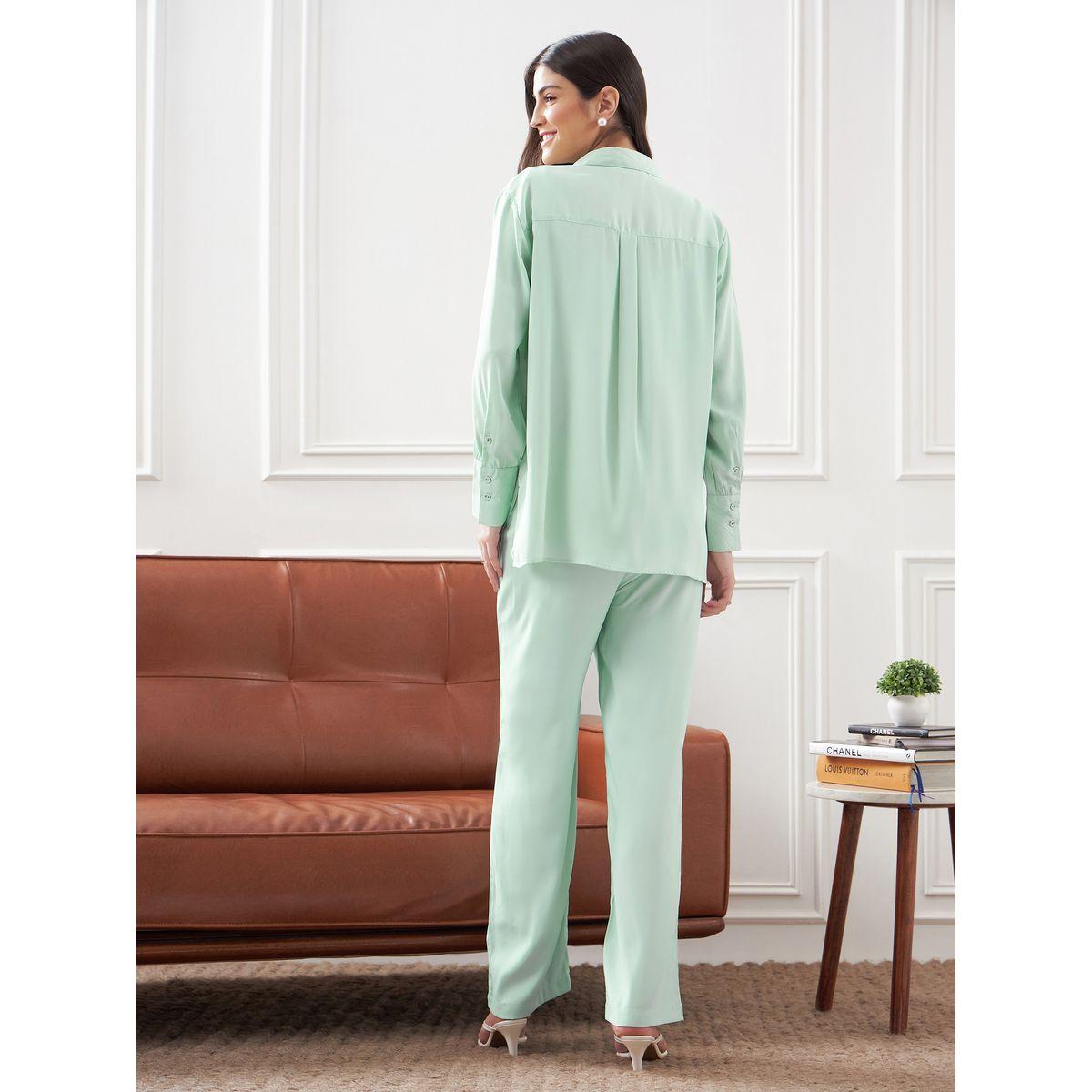 Solid Collared Shirt & Straight Fit Trouser Co-Ords-women-clothing-coordsets-image-6