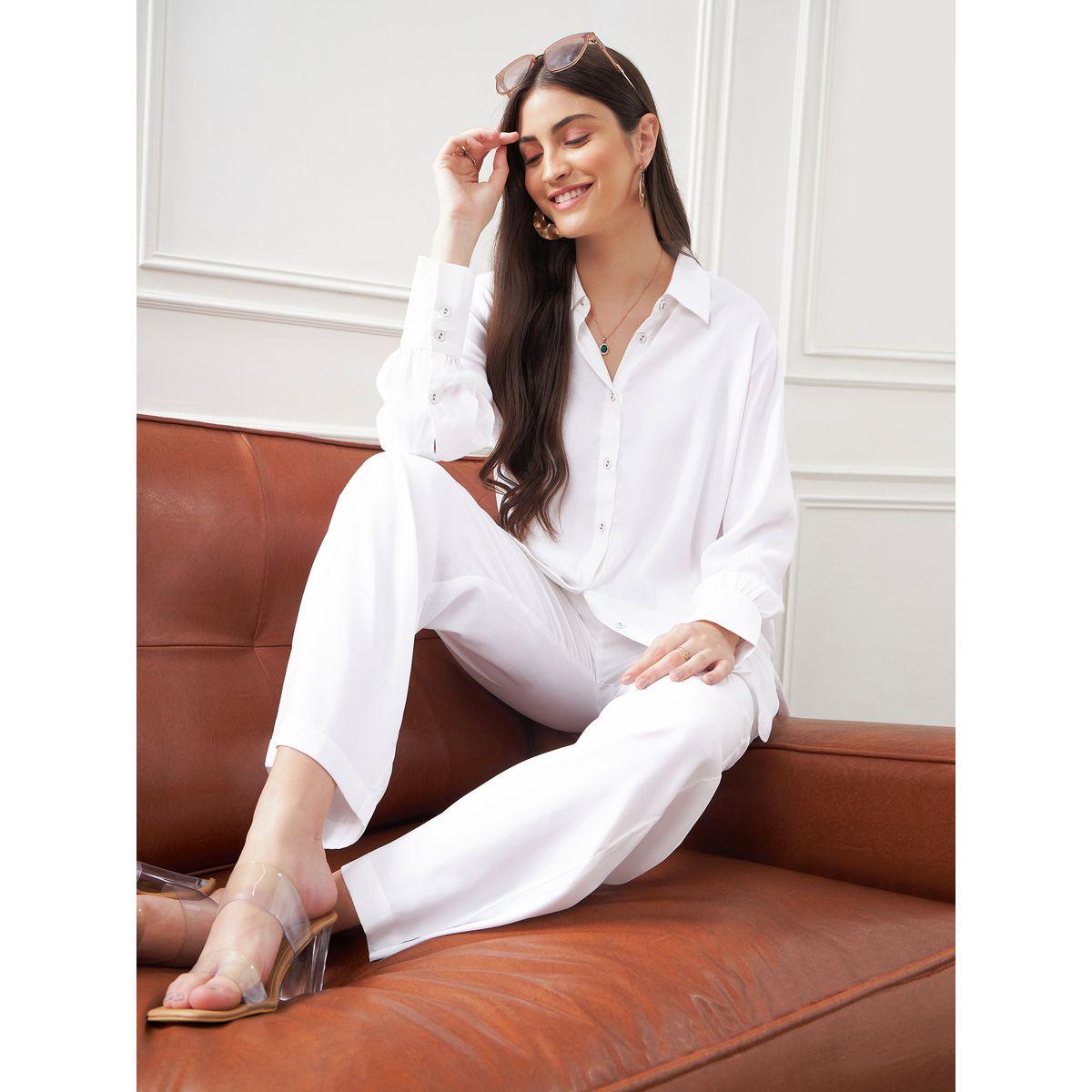 Solid Collared Shirt & Straight Fit Trouser Co-Ords-women-clothing-coordsets-image-1