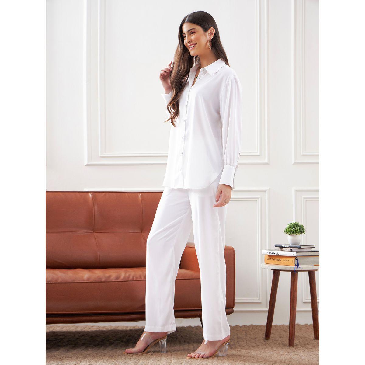 Solid Collared Shirt & Straight Fit Trouser Co-Ords-women-clothing-coordsets-image-3