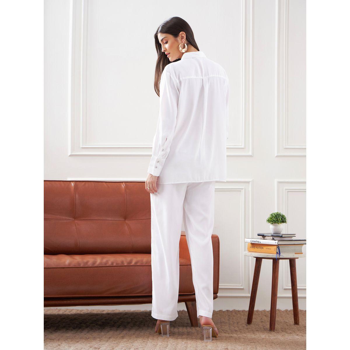 Solid Collared Shirt & Straight Fit Trouser Co-Ords-women-clothing-coordsets-image-6