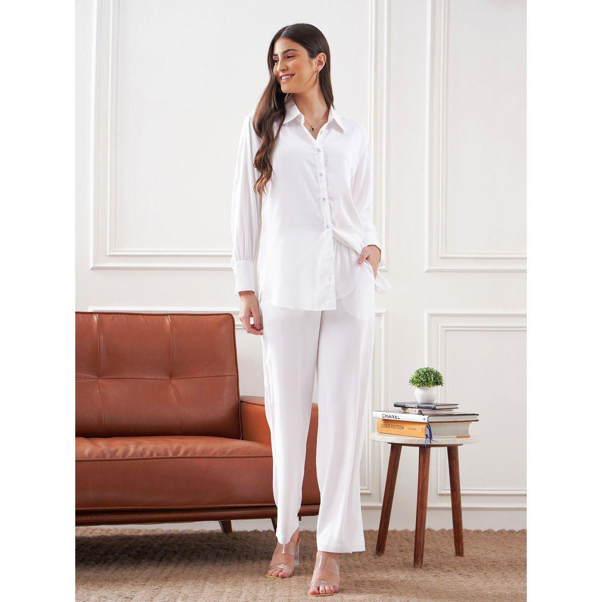 Solid Collared Shirt & Straight Fit Trouser Co-Ords-women-clothing-coordsets-image-8