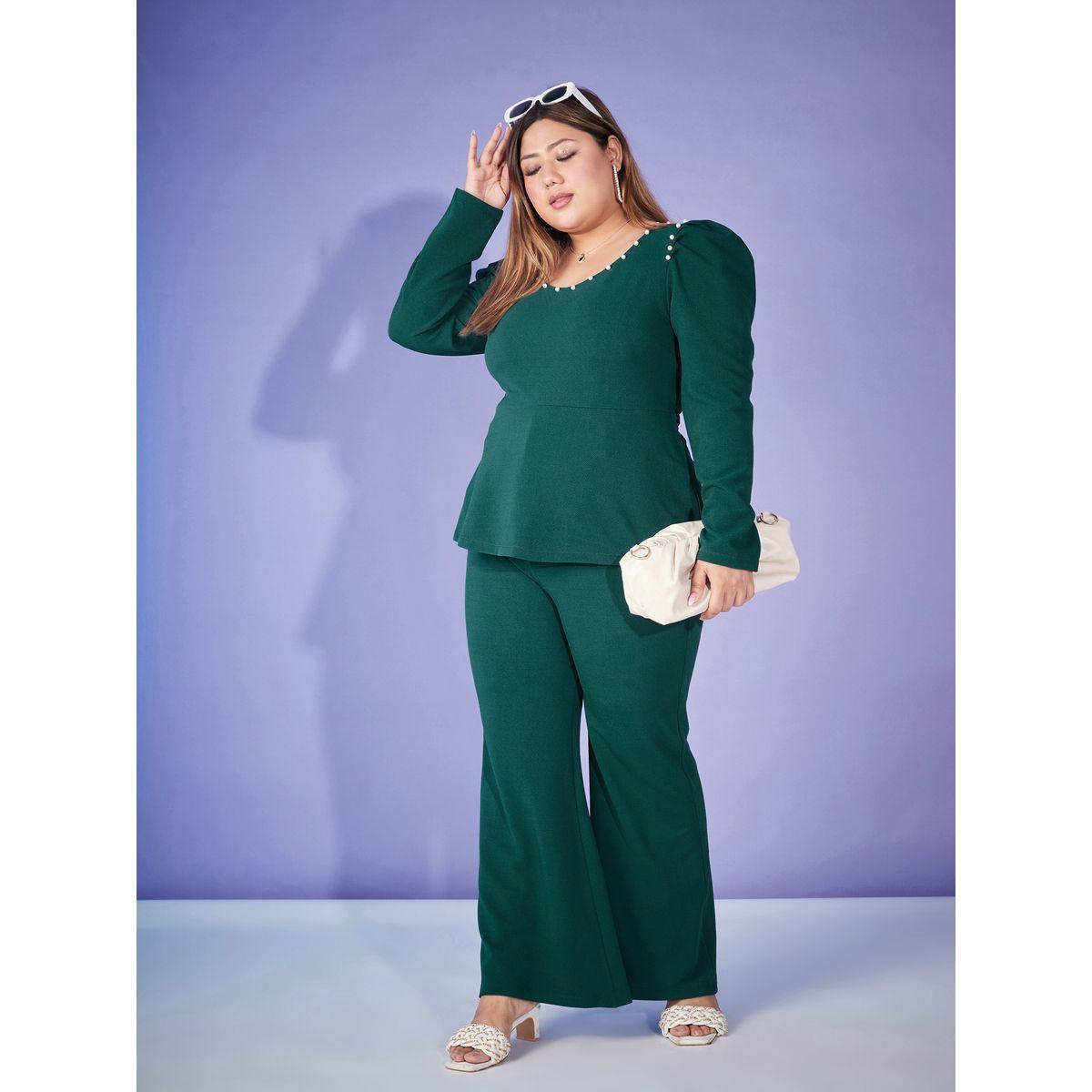 Sassafras X Styli Plus Embellished Peplum Top & Bell Bottom Pants Co-Ords-women-clothing-dresses-image-2