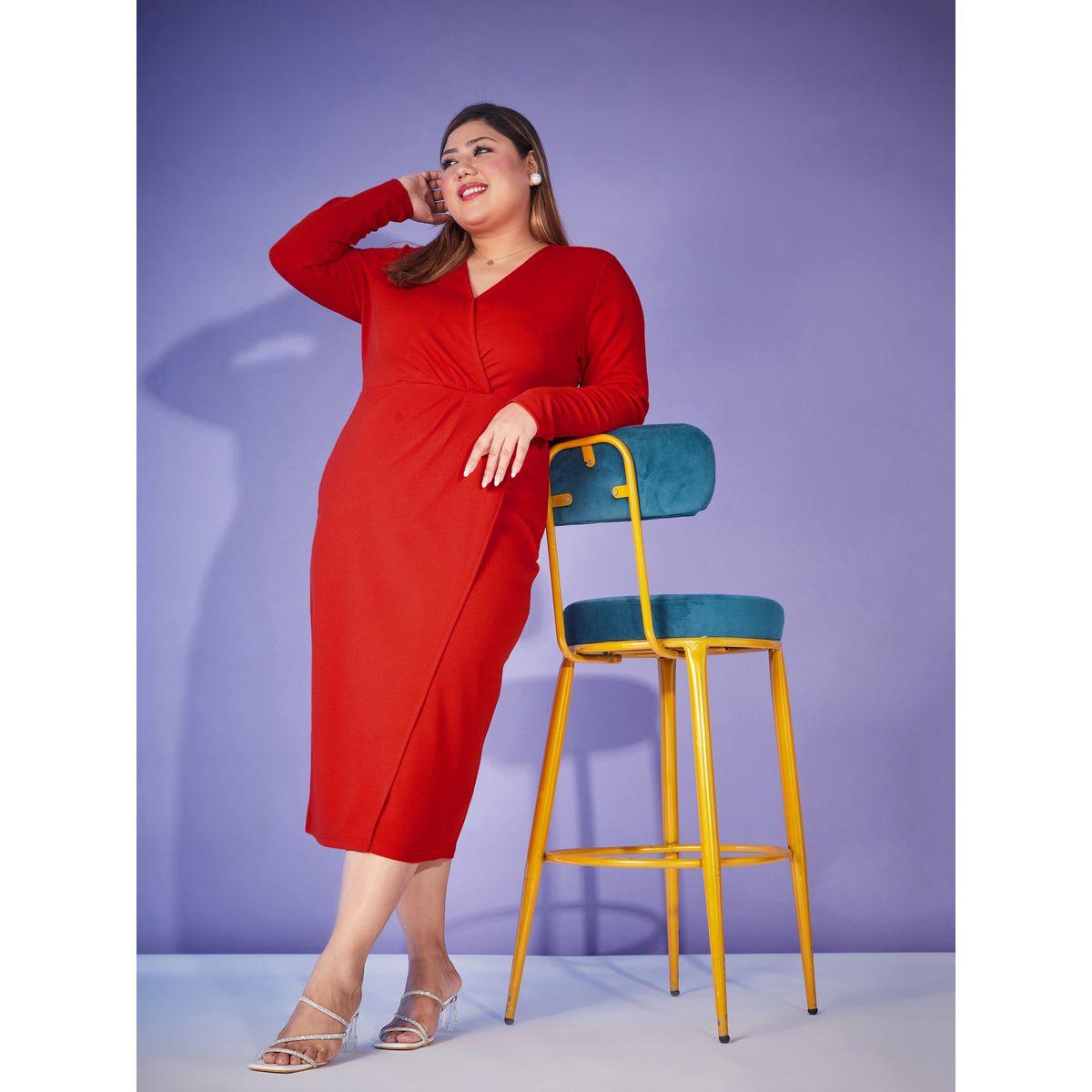 Sassafras X Styli Plus Wrap Midi Dress with Long Sleeve-women-clothing-dresses-image-1