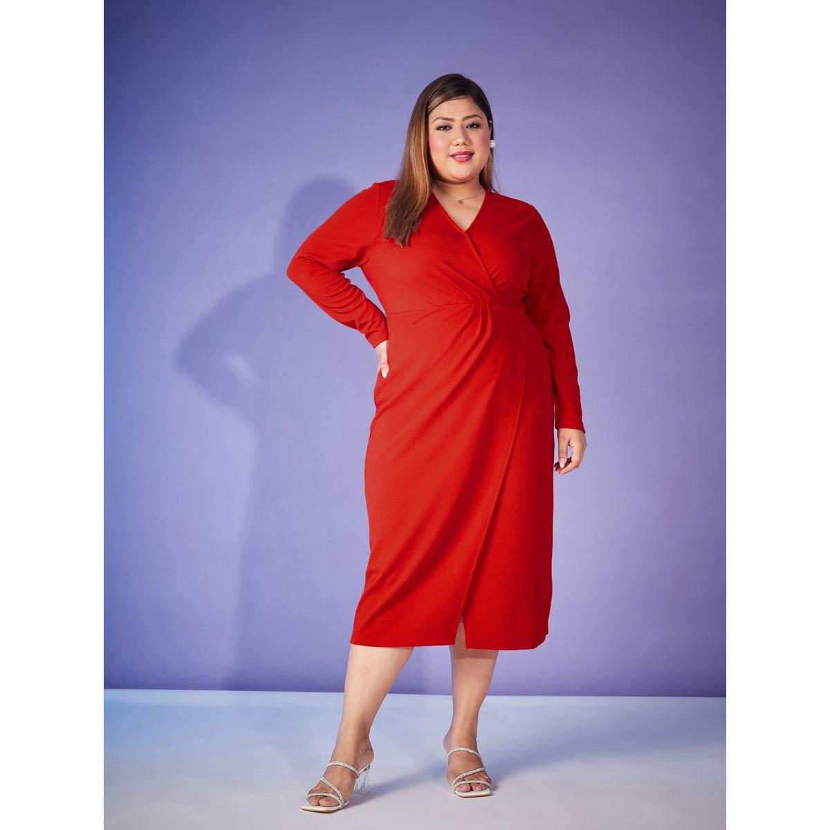 Sassafras X Styli Plus Wrap Midi Dress with Long Sleeve-women-clothing-dresses-image-2