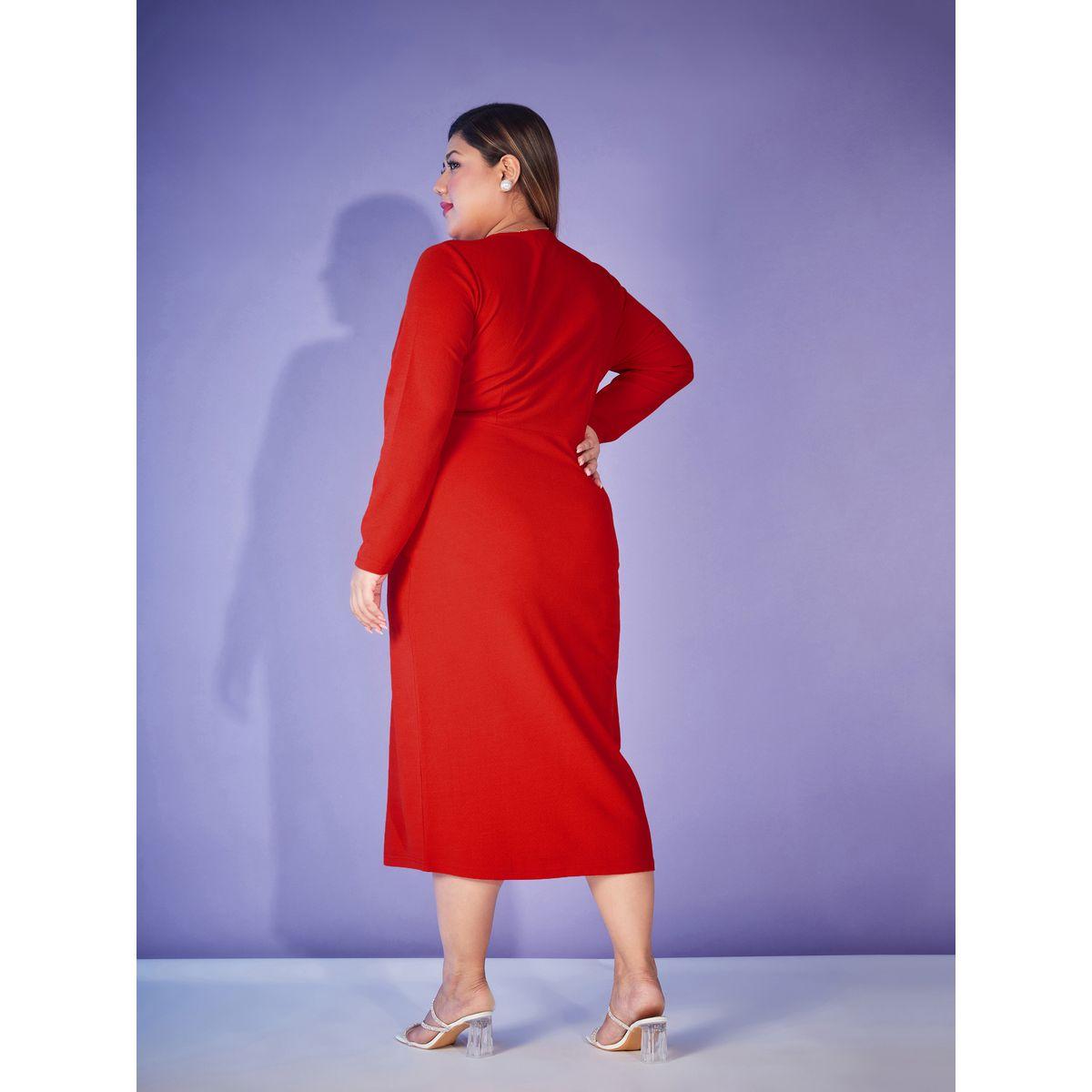 Sassafras X Styli Plus Wrap Midi Dress with Long Sleeve-women-clothing-dresses-image-5