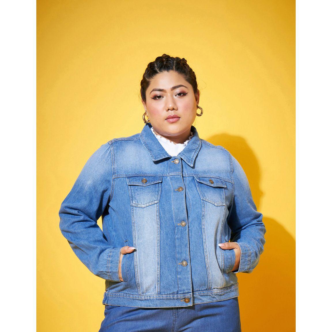 Plus Panelled Washed Basic Denim Jacket-women-winterwear-coatsandjackets-jackets-image-1