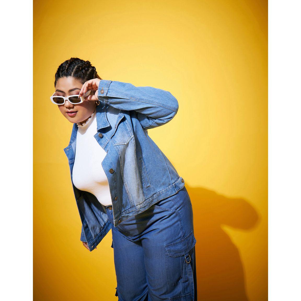 Plus Panelled Washed Basic Denim Jacket-women-winterwear-coatsandjackets-jackets-image-2
