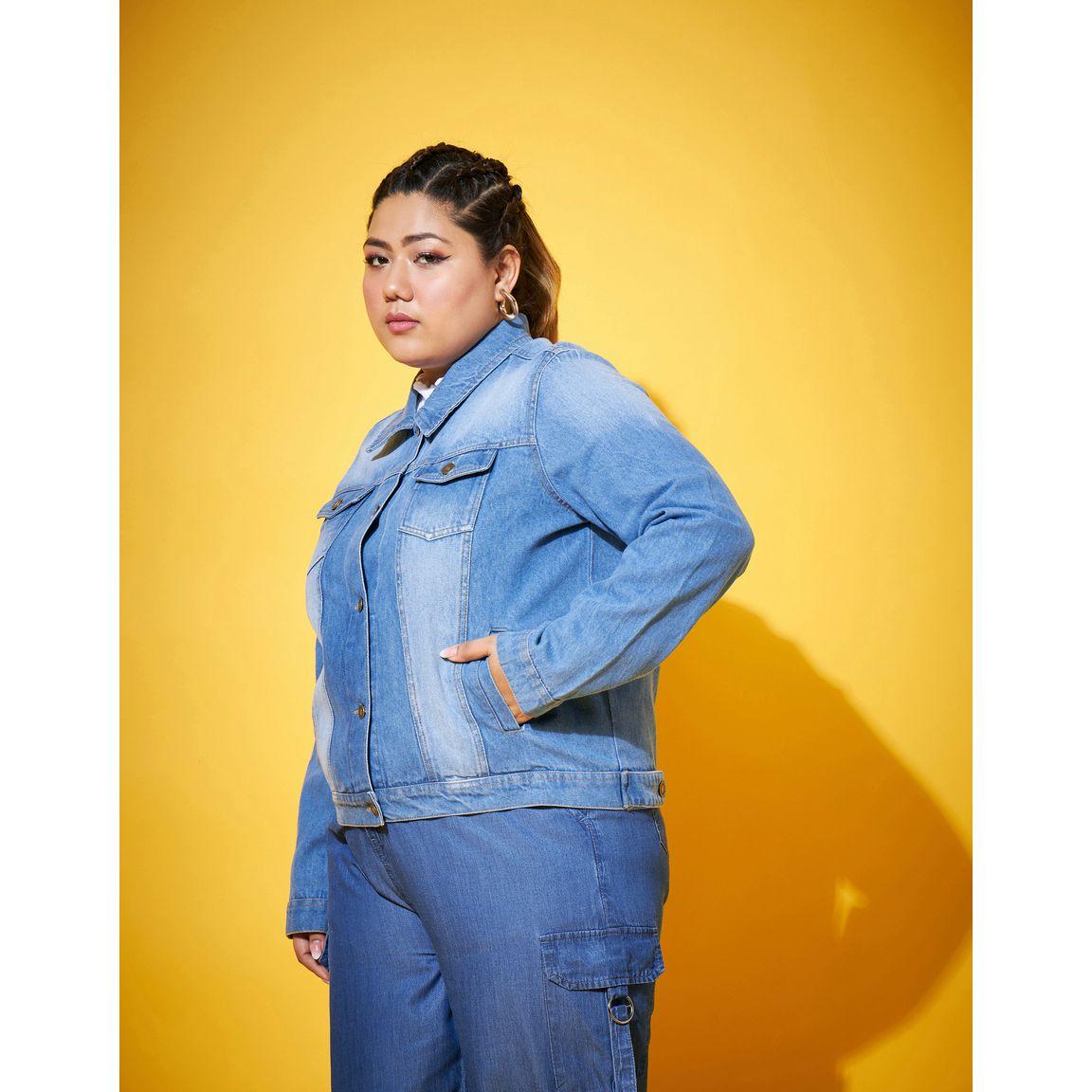 Plus Panelled Washed Basic Denim Jacket-women-winterwear-coatsandjackets-jackets-image-3