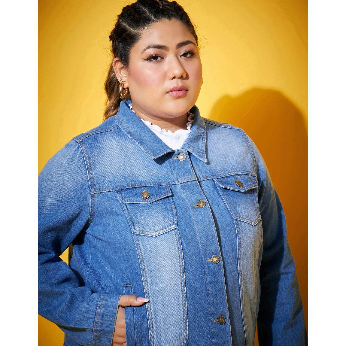 Plus Panelled Washed Basic Denim Jacket-women-winterwear-coatsandjackets-jackets-image-4