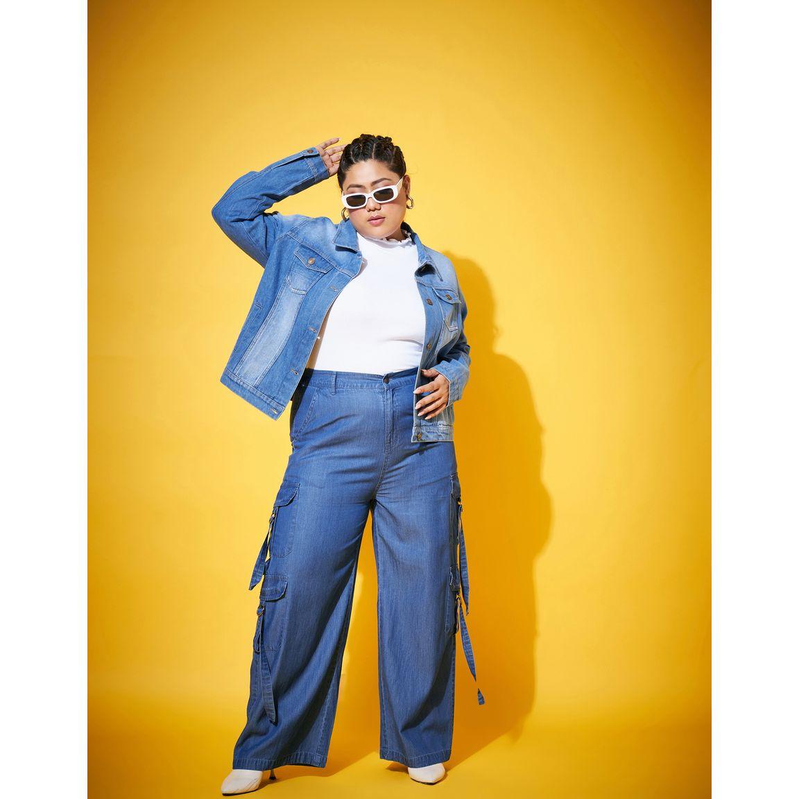 Plus Panelled Washed Basic Denim Jacket-women-winterwear-coatsandjackets-jackets-image-6