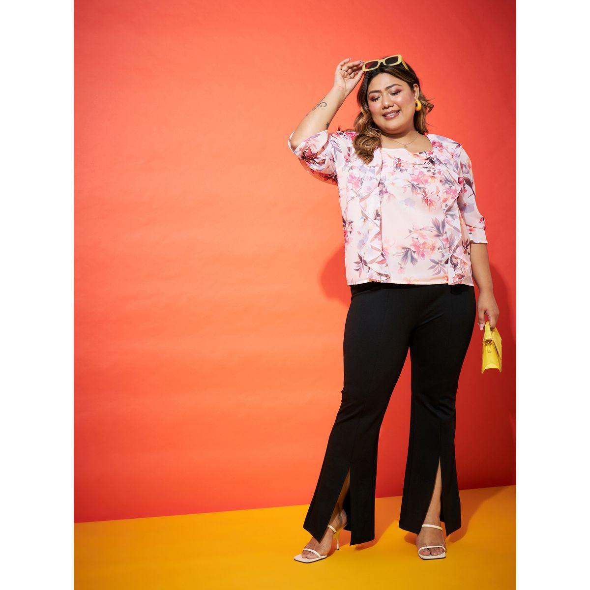 Plus Floral Print Frill Panel Blouse-women-clothing-shirtsandblouses-blouses-image-2