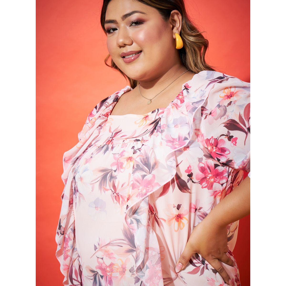 Plus Floral Print Frill Panel Blouse-women-clothing-shirtsandblouses-blouses-image-4
