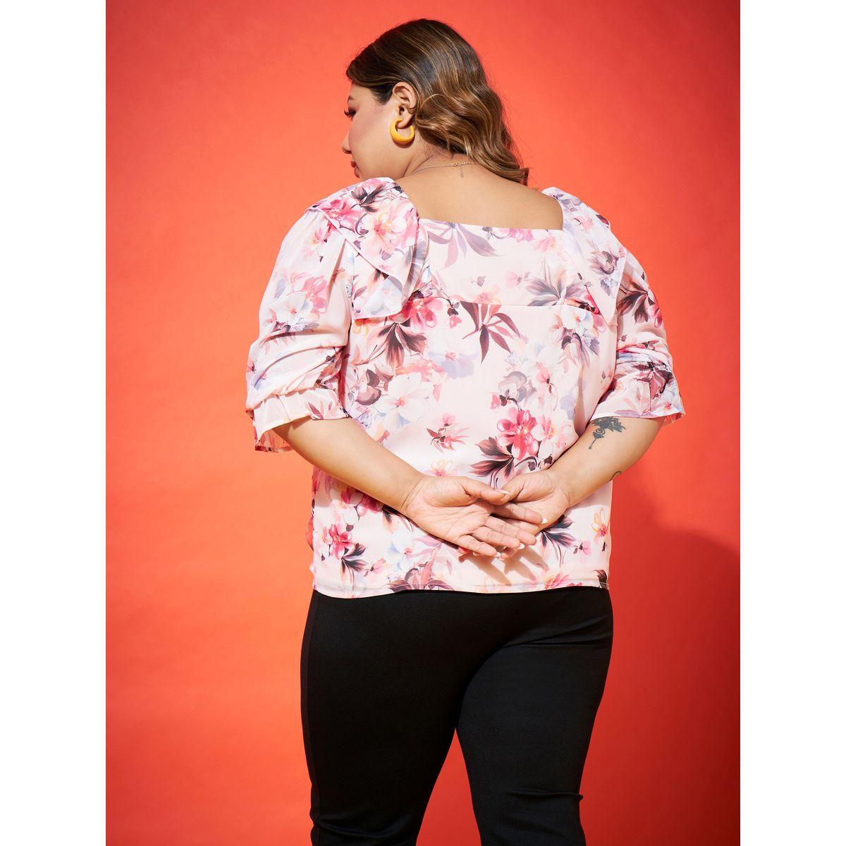 Plus Floral Print Frill Panel Blouse-women-clothing-shirtsandblouses-blouses-image-5